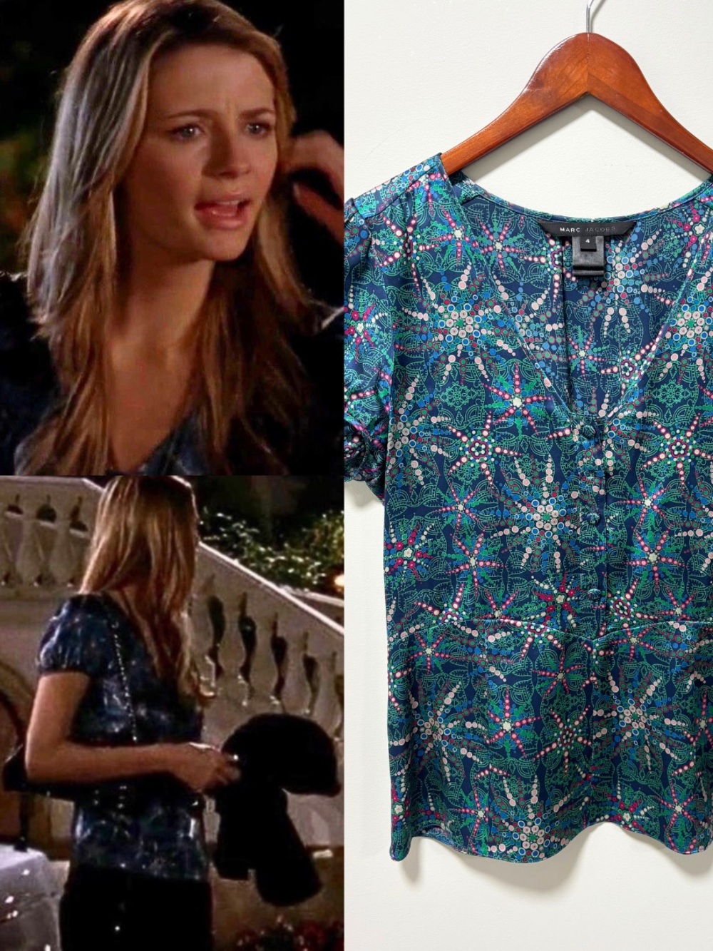 Y2K 2000s ASO Marissa Cooper The O.C. Marc Jacobs Teal Abstract Blouse Size 4